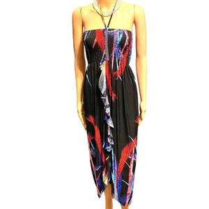 Romantic Sini Boho Artsy Y2K Strapless High low Maxi Dress Women Size L Stretch